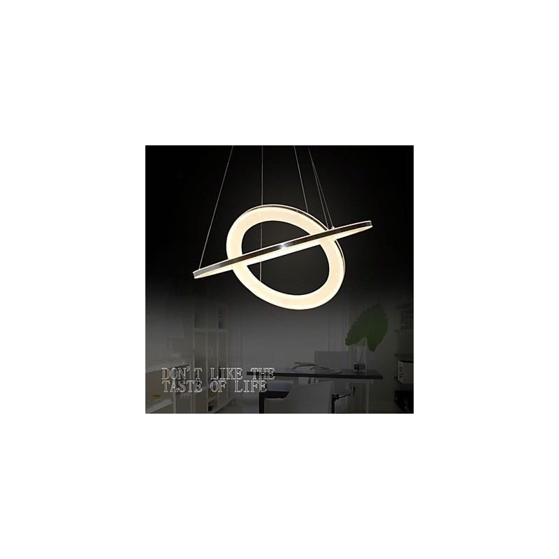 Lampadario a sospensione circolare in acrilico con 2 anelli LED argento e beige