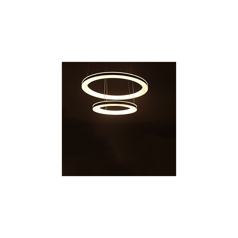 Lampadario a sospensione circolare in acrilico con 2 anelli LED argento e beige