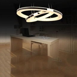 Lampadario a sospensione circolare in acrilico con 2 anelli LED argento e beige