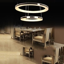 Lampadario a sospensione circolare in acrilico con 2 anelli LED argento e beige