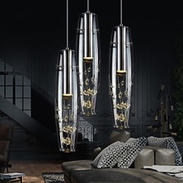 Lampada a sospensione mini moderna in metallo galvanizzato argento, 3 luci LED, 38 cm
