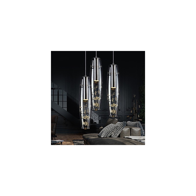 Lampada a sospensione mini moderna in metallo galvanizzato argento, 3 luci LED, 38 cm