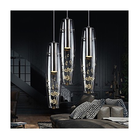 Lampada a sospensione mini moderna in metallo galvanizzato argento, 3 luci LED, 38 cm