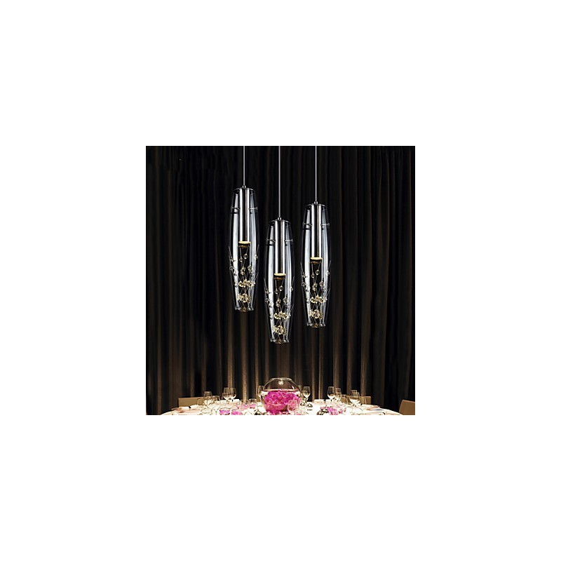 Lampada a sospensione mini moderna in metallo galvanizzato argento, 3 luci LED, 38 cm