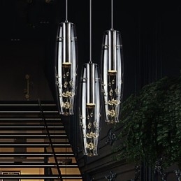 Lampada a sospensione mini moderna in metallo galvanizzato argento, 3 luci LED, 38 cm