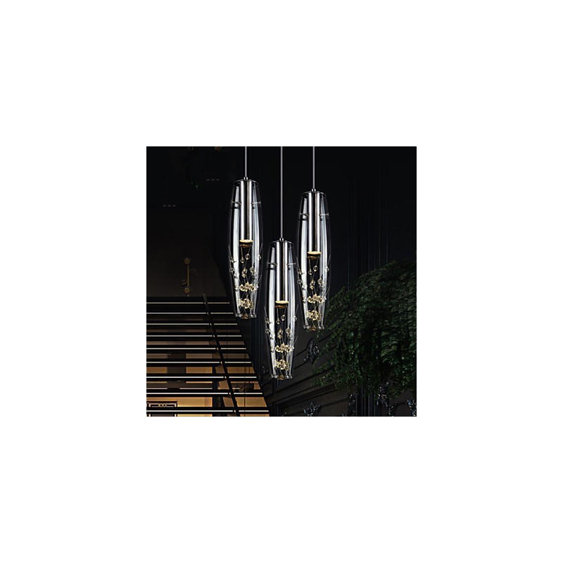 Lampada a sospensione mini moderna in metallo galvanizzato argento, 3 luci LED, 38 cm