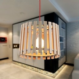 Lampada a sospensione mini moderna contemporanea in legno/bambù gialla 2 lampadine E26/E27