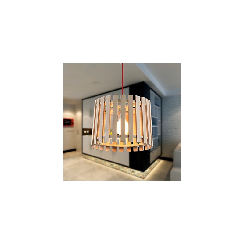 Lampada a sospensione mini moderna contemporanea in legno/bambù gialla 2 lampadine E26/E27
