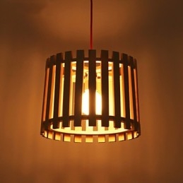 Lampada a sospensione mini moderna contemporanea in legno/bambù gialla 2 lampadine E26/E27