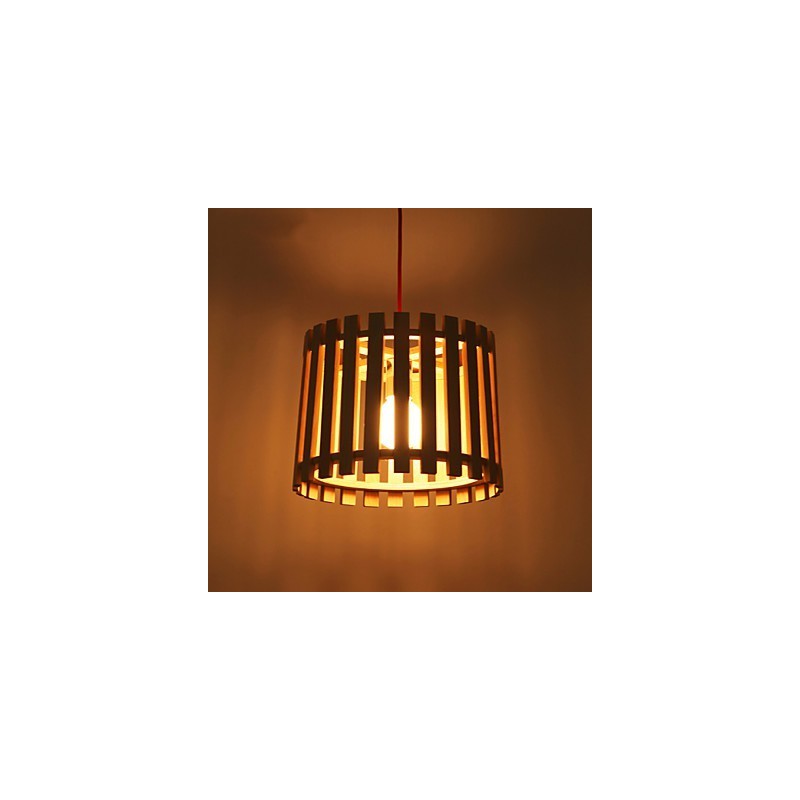 Lampada a sospensione mini moderna contemporanea in legno/bambù gialla 2 lampadine E26/E27