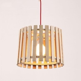 Lampada a sospensione mini moderna contemporanea in legno/bambù gialla 2 lampadine E26/E27
