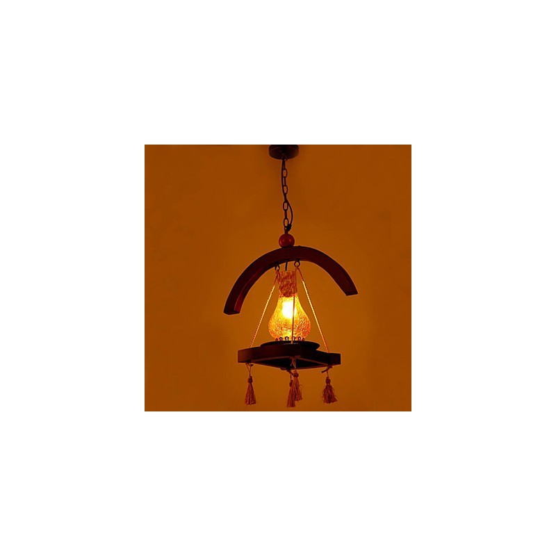 Lampada a sospensione in legno massello con paralume in vetro Americange