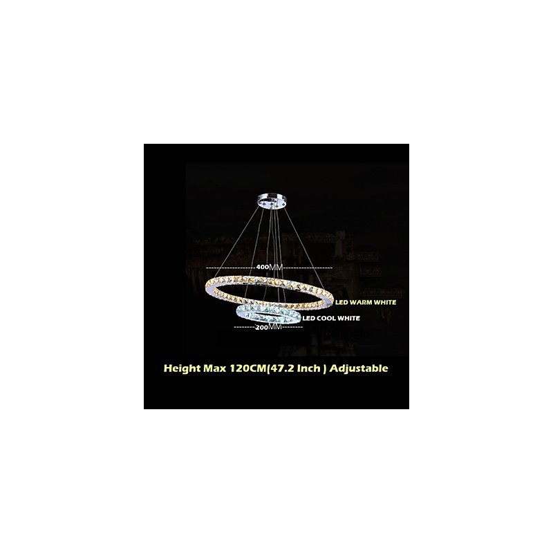 Lampadario a sospensione in cristallo LED integrato bianco caldo e freddo 40 cm