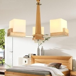 Lampada a sospensione in rovere a 3 luci in legno e vetro