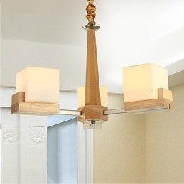 Lampada a sospensione in rovere a 3 luci in legno e vetro