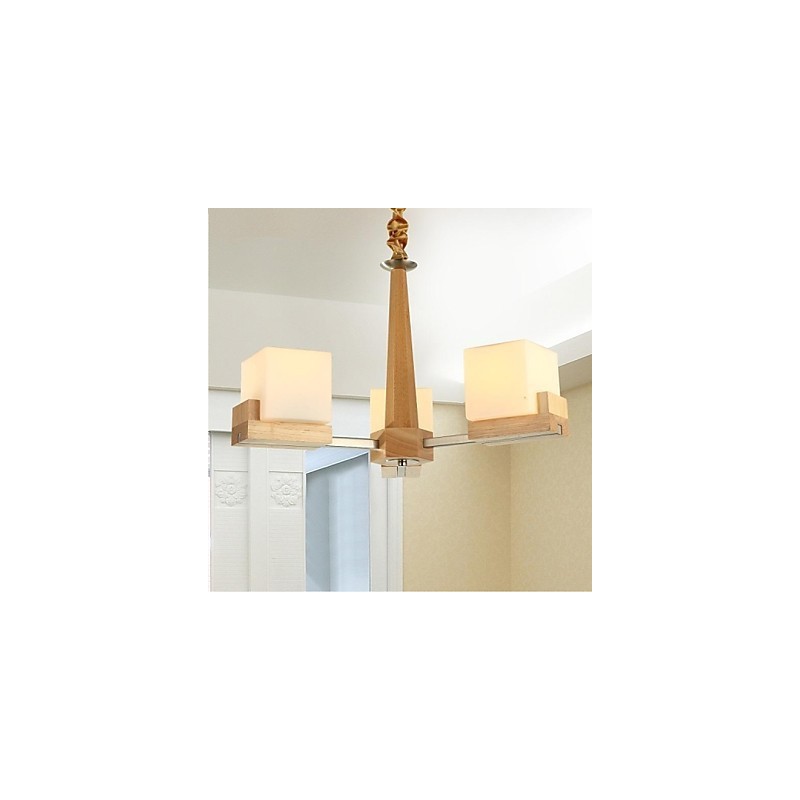 Lampada a sospensione in rovere a 3 luci in legno e vetro