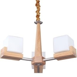 Lampada a sospensione in rovere a 3 luci in legno e vetro
