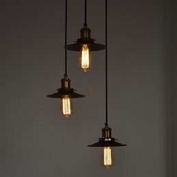 Lampada a sospensione vintage a 3 luci in ferro con paralume bronzo e nero