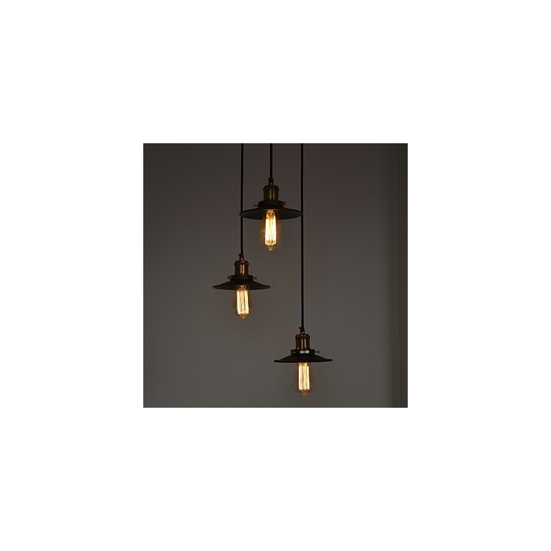 Lampada a sospensione vintage a 3 luci in ferro con paralume bronzo e nero