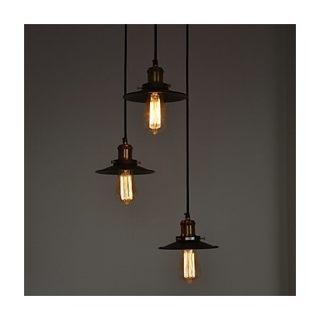 Lampada a sospensione vintage a 3 luci in ferro con paralume bronzo e nero