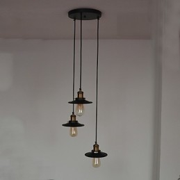 Lampada a sospensione vintage a 3 luci in ferro con paralume bronzo e nero