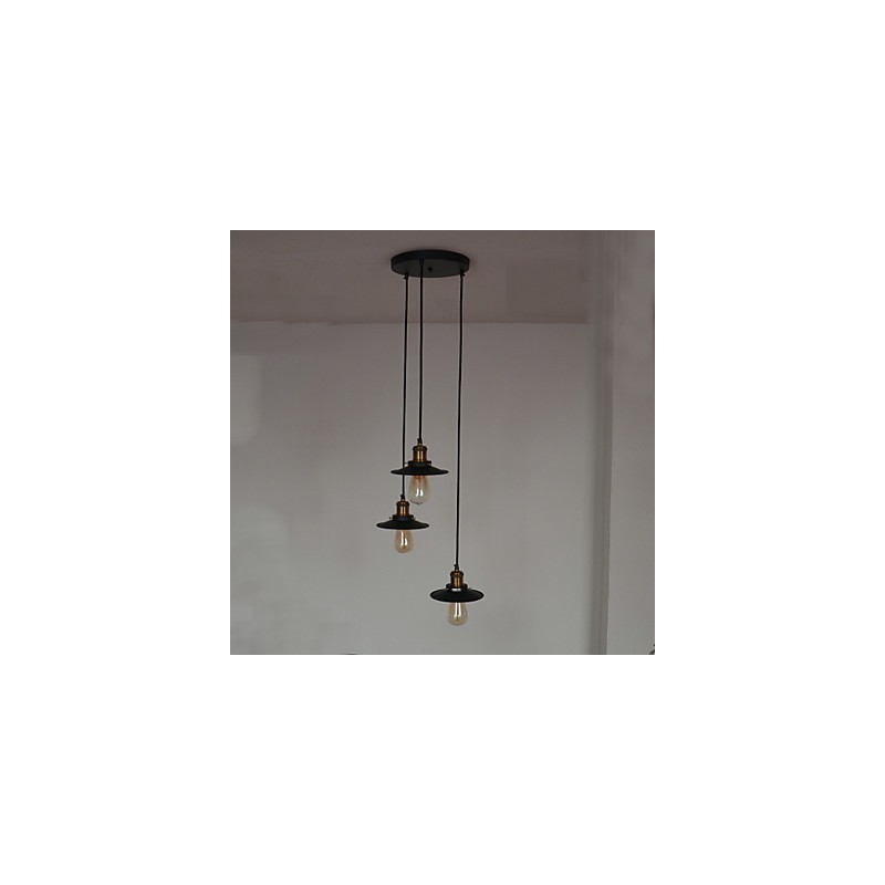 Lampada a sospensione vintage a 3 luci in ferro con paralume bronzo e nero