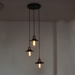 Lampada a sospensione vintage a 3 luci in ferro con paralume bronzo e nero