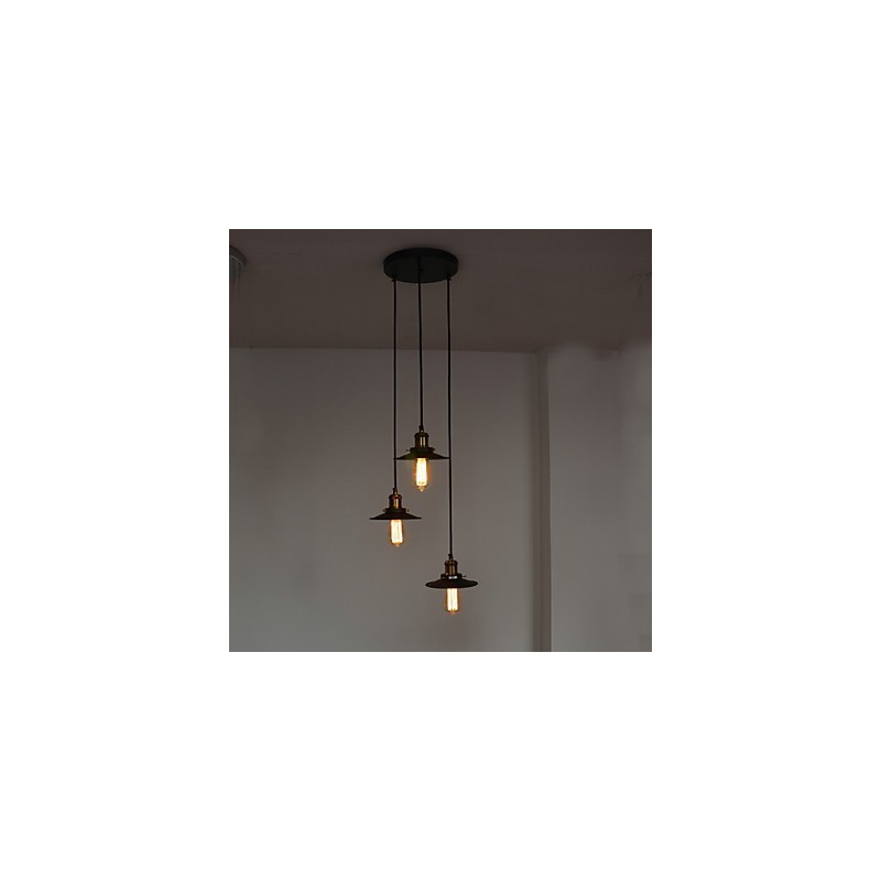 Lampada a sospensione vintage a 3 luci in ferro con paralume bronzo e nero
