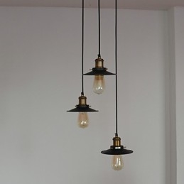 Lampada a sospensione vintage a 3 luci in ferro con paralume bronzo e nero