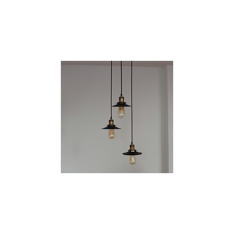 Lampada a sospensione vintage a 3 luci in ferro con paralume bronzo e nero