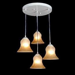 Lampadario a sospensione bianco a 4 luci con paralume in vetro e decorazioni dorate, stile retrò classico europeo
