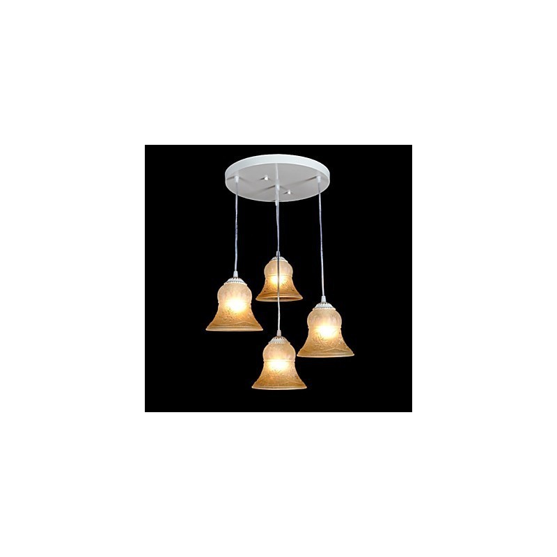 Lampadario a sospensione bianco a 4 luci con paralume in vetro e decorazioni dorate, stile retrò classico europeo