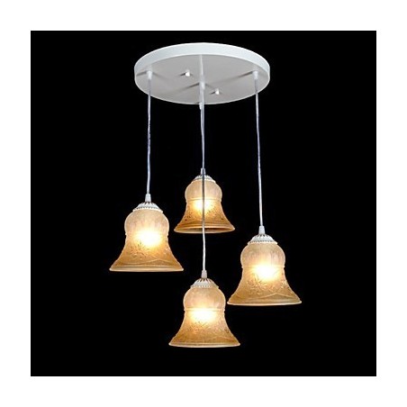 Lampadario a sospensione bianco a 4 luci con paralume in vetro e decorazioni dorate, stile retrò classico europeo