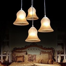 Lampadario a sospensione bianco a 4 luci con paralume in vetro e decorazioni dorate, stile retrò classico europeo