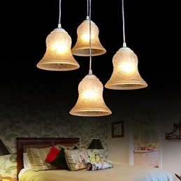 Lampadario a sospensione bianco a 4 luci con paralume in vetro e decorazioni dorate, stile retrò classico europeo