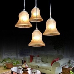 Lampadario a sospensione bianco a 4 luci con paralume in vetro e decorazioni dorate, stile retrò classico europeo