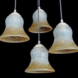 Lampadario a sospensione bianco a 4 luci con paralume in vetro e decorazioni dorate, stile retrò classico europeo