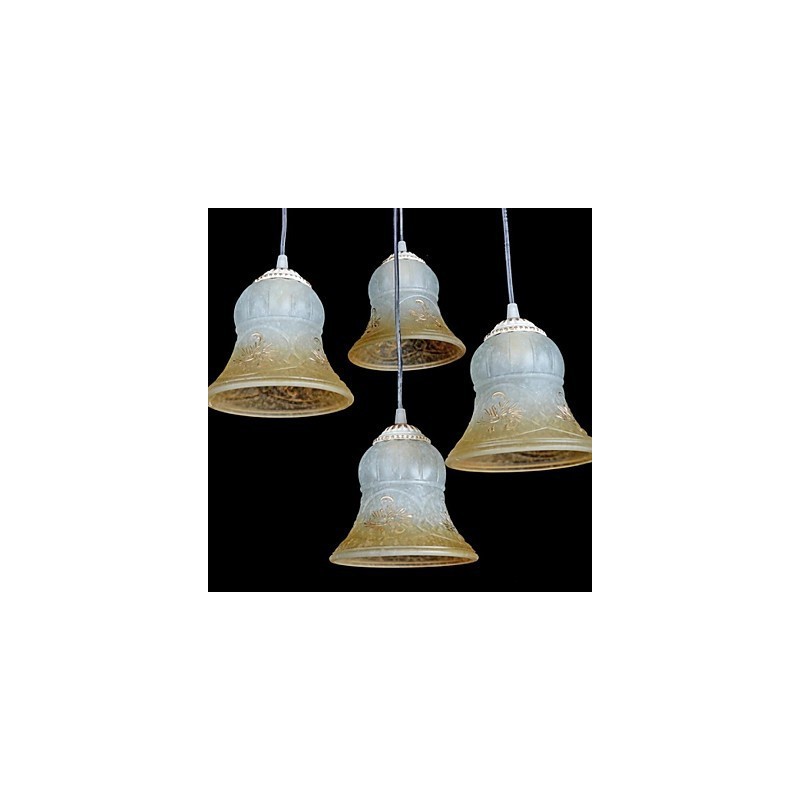 Lampadario a sospensione bianco a 4 luci con paralume in vetro e decorazioni dorate, stile retrò classico europeo