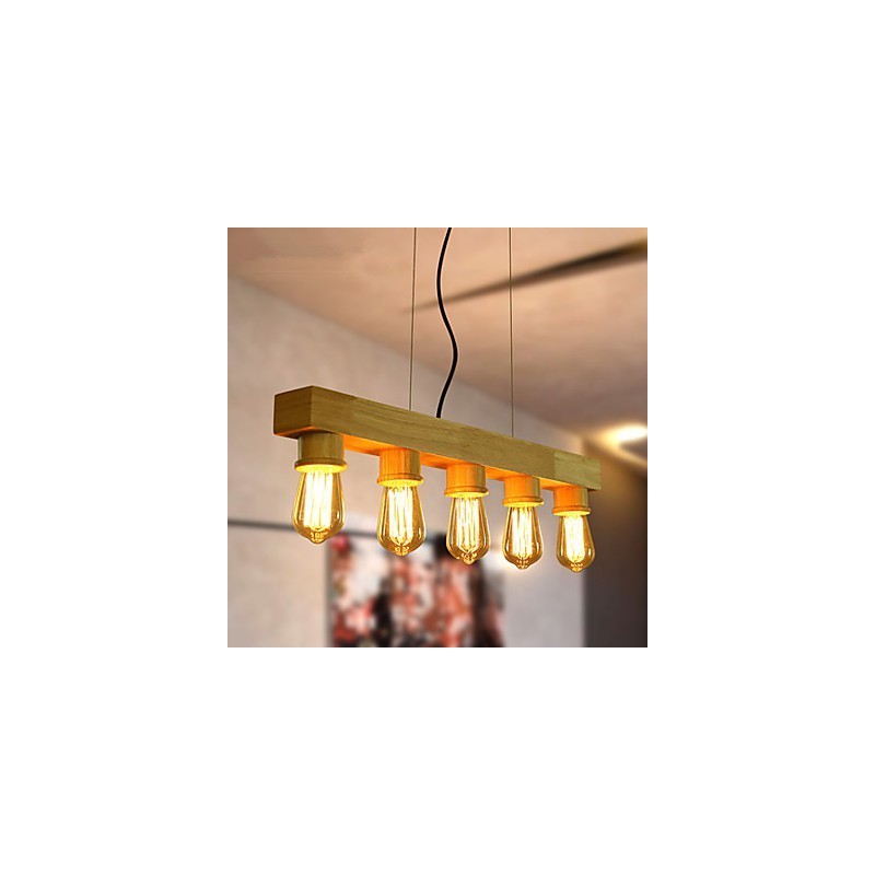 Lampada a sospensione country in legno e bambù