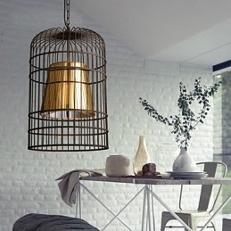 Lampadario a sospensione rustico Lodge Drum in metallo