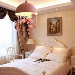 Lampada a sospensione rosa con rose in ferro, stile principessa