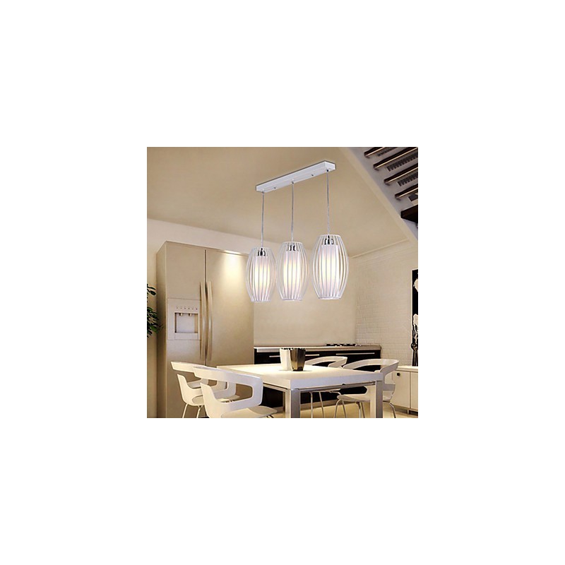 Lampada a sospensione moderna in metallo bianco con paralume in PVC bianco