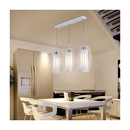 Lampada a sospensione moderna in metallo bianco con paralume in PVC bianco