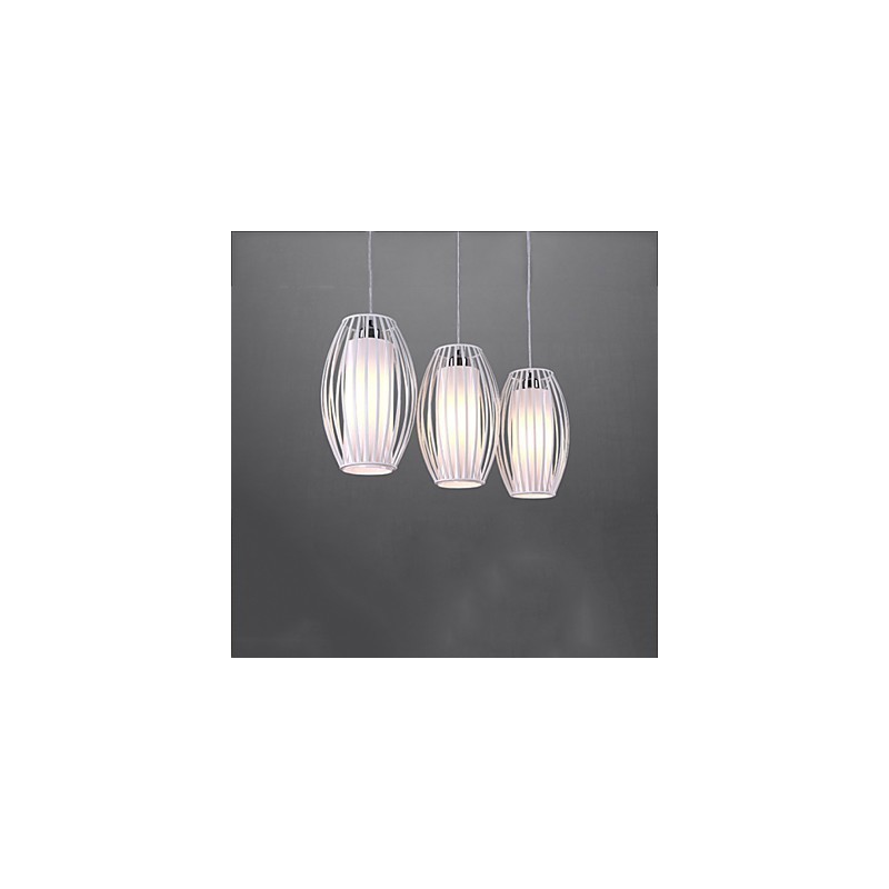 Lampada a sospensione moderna in metallo bianco con paralume in PVC bianco