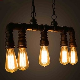 Lampada a sospensione mini classica in metallo giallo, 5 luci E26/E27, 100 cm