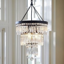 Lampada a sospensione moderna elegante 3 luci in metallo nero e cristallo