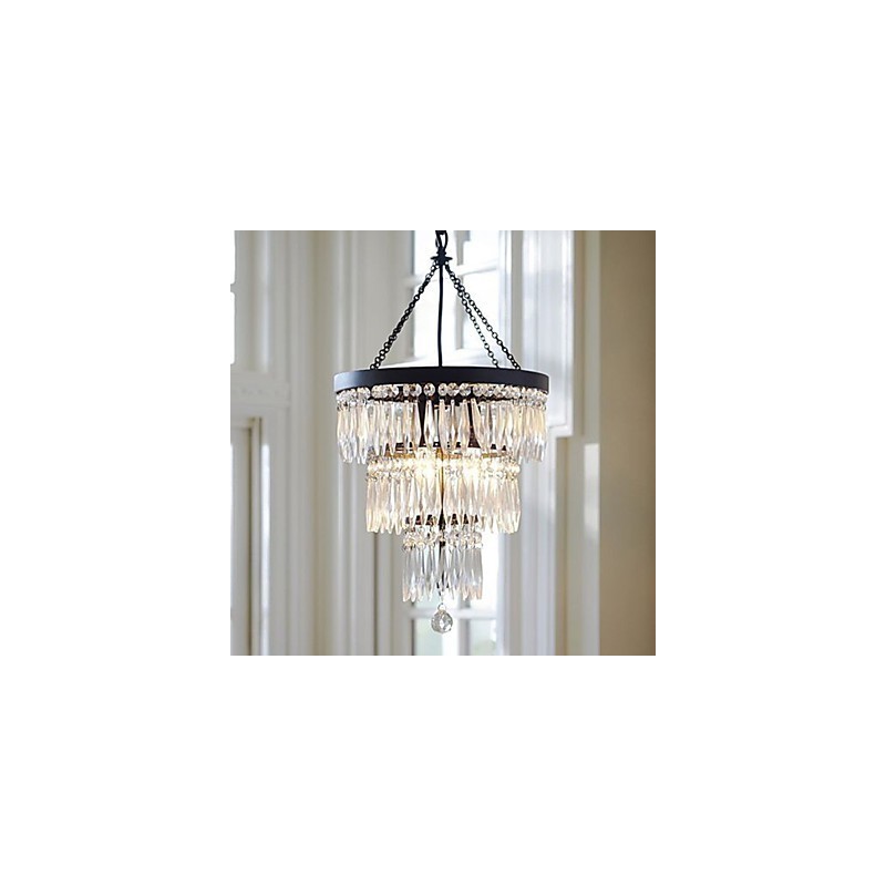Lampada a sospensione moderna elegante 3 luci in metallo nero e cristallo