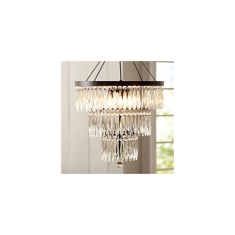 Lampada a sospensione moderna elegante 3 luci in metallo nero e cristallo