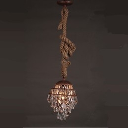 Lampadario a sospensione in cristallo stile industriale retrò in canapa
