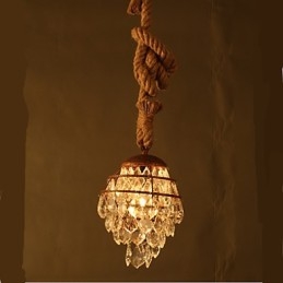 Lampadario a sospensione in cristallo stile industriale retrò in canapa
